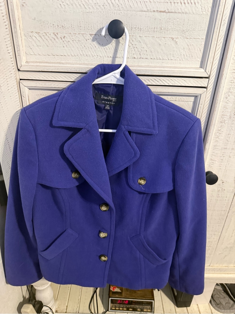 Evan Picone Royal Purple Wool-Blend Pea Coat - Picture 2 of 4